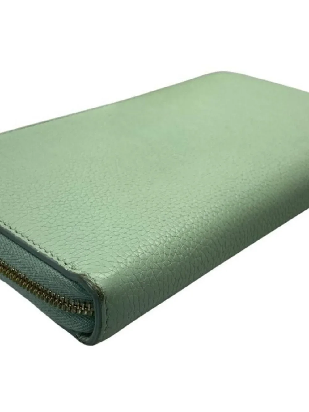 Celine Wallet Long Round Zipper Logo Leather Green